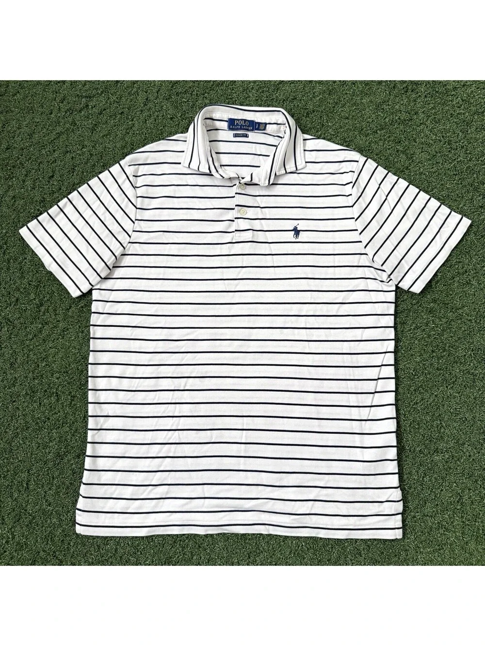 Polo Ralph Lauren Men S Classic Fit White Navy Striped Polo Shirt Cotton Preppy